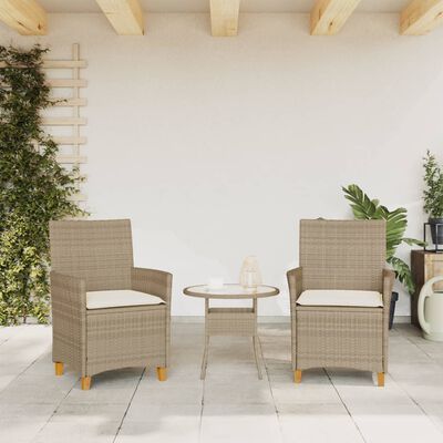 vidaXL havestole 2 stk. med hynder polyrattan og massivt træ beige