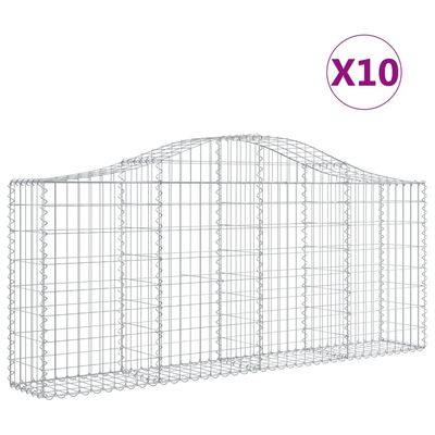 vidaXL buede gabionkurve 10 stk. 200x30x80/100 cm galvaniseret jern