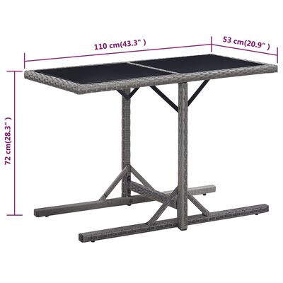 vidaXL havebord 110x53x72 cm antracitgrå glas og poliratanas