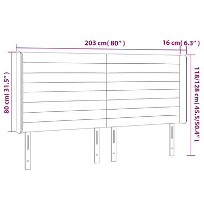 vidaXL sengegavl med kanter 203x16x118/128 cm stof lysegrå