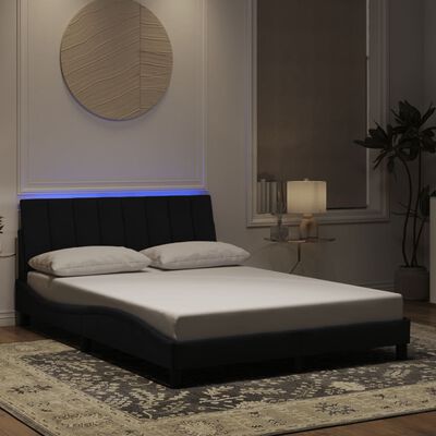 vidaXL sengeramme med LED-lys 140x200 cm velour sort