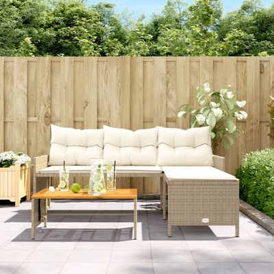 vidaXL havesofa med bord og hynder L-formet polyrattan beige