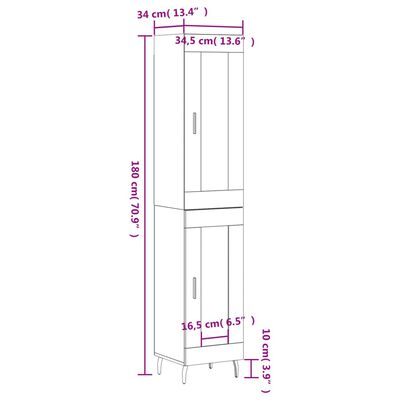 vidaXL skab 34,5x34x180 cm konstrueret træ brun egetræsfarve