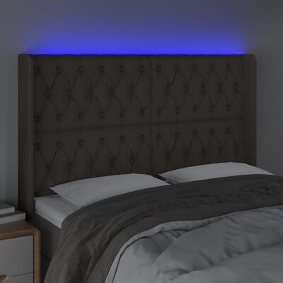 vidaXL sengegavl med LED-lys 163x16x118/128 cm stof gråbrun