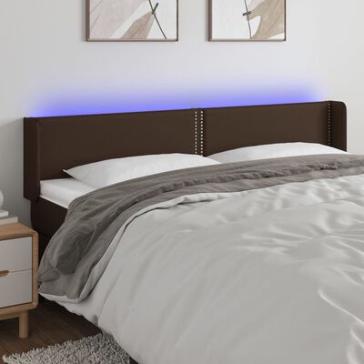 vidaXL sengegavl med LED-lys 203x16x78/88 cm kunstlæder brun