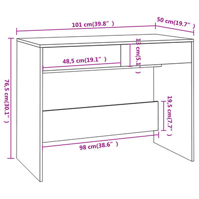 vidaXL skrivebord 101x50x76,5 cm konstrueret træ sort