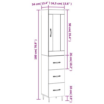 vidaXL skab 34,5x34x180 cm konstrueret træ betongrå