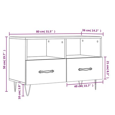 vidaXL tv-bord 80x36x50 cm konstrueret træ hvid højglans