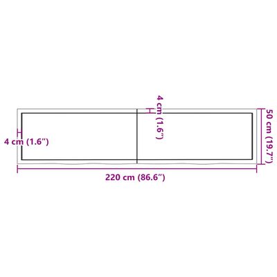 vidaXL bordplade 220x50x(2-4) cm ubehandlet massivt egetræ