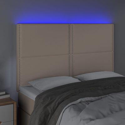 vidaXL sengegavl med LED-lys 144x5x118/128 cm kunstlæder cappuccino