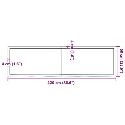 vidaXL væghylde 220x60x(2-6) cm behandlet massivt egetræ mørkebrun