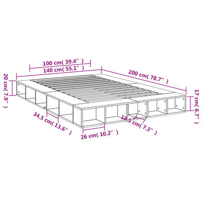 vidaXL sengestel 140x200 cm konstrueret træ røget eg