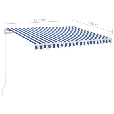 vidaXL markise m. LED-lys + vindsensor 3,5x2,5 m automatisk blå + hvid