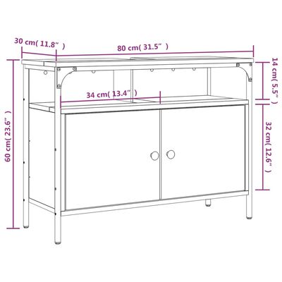 vidaXL underskab til vask 80x30x60 cm konstrueret træ grå sonoma-eg