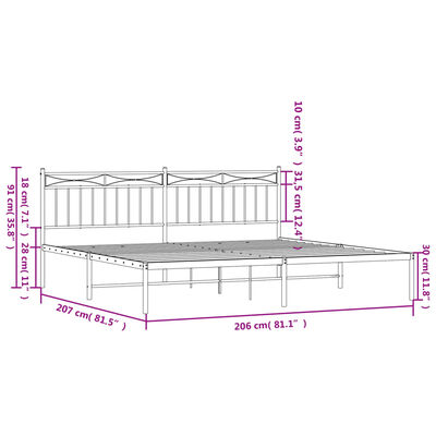 vidaXL sengeramme med sengegavl 200x200 cm metal hvid