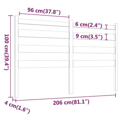 vidaXL sengegærde 206x4x100 cm massivt fyrretræ hvid