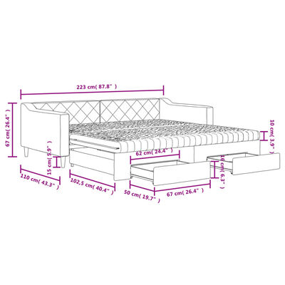 vidaXL daybed med udtræk og skuffer 100x200 cm stof lysegrå