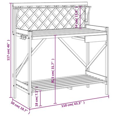 vidaXL pottebord med espalier massivt fyrretræ