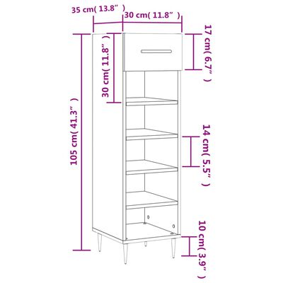 vidaXL skoreol 30x35x105 cm konstrueret træ hvid højglans