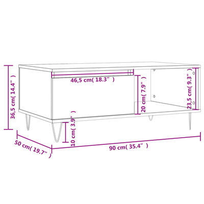 vidaXL sofabord 90x50x36,5 cm konstrueret træ brun egetræsfarve