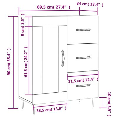 vidaXL skænk 69,5x34x90 cm konstrueret træ sonoma-eg