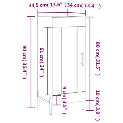 vidaXL skænk 34,5x34x90 cm konstrueret træ røget egetræsfarve