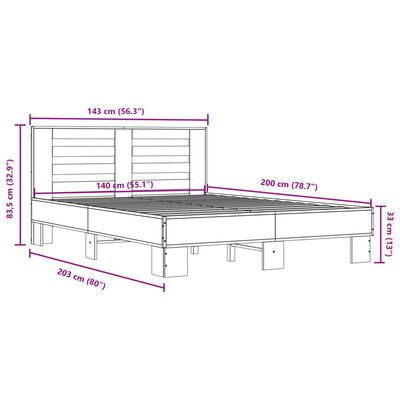 vidaXL sengestel 140x200cm konstrueret træ og metal røget egetræsfarve