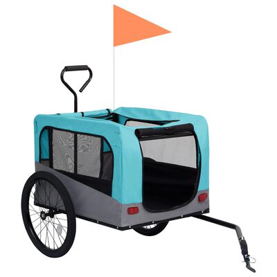 vidaXL 2-i-1 cykelanhænger og klapvogn til kæledyr blå og grå