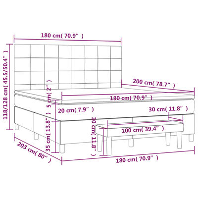 vidaXL kontinentalseng med madras 180x200 cm stof cremefarvet