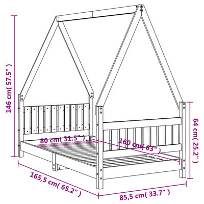 vidaXL sengeramme til juniorseng 80x160 cm massivt fyrretræ hvid