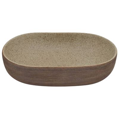 vidaXL håndvask til bordplade 59x40x14 cm oval keramik sand og brun