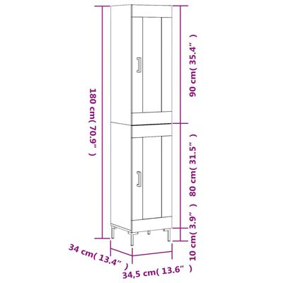 vidaXL skab 34,5x34x180 cm konstrueret træ sort