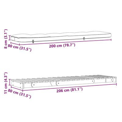 vidaXL futon med madras 80x206x11 cm massivt fyrretræ