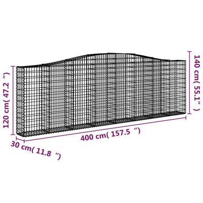 vidaXL buet gabionkurv 400x30x120/140 cm galvaniseret jern