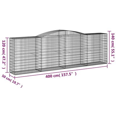 vidaXL buet gabionkurv 400x50x120/140 cm galvaniseret jern