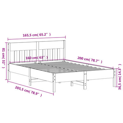 vidaXL sengeramme uden madras 160x200 cm massivt fyrretræ hvid