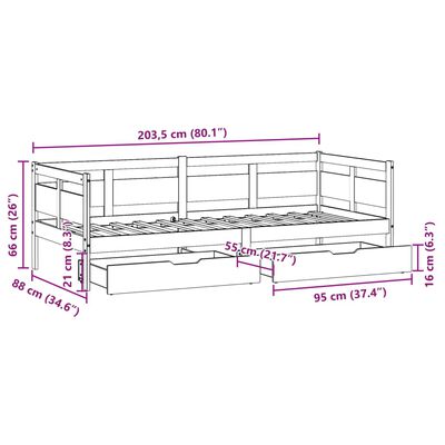 vidaXL daybed med skuffer 80x200 cm massivt fyrretræ hvid