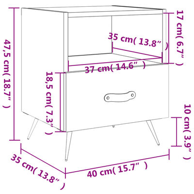 vidaXL sengebord 40x35x47,5 cm konstrueret træ brunt egetræ