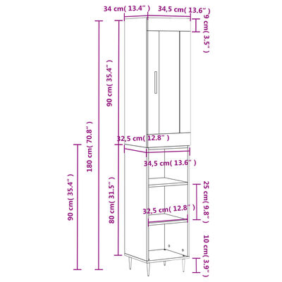 vidaXL skab 34,5x34x180 cm konstrueret træ sort