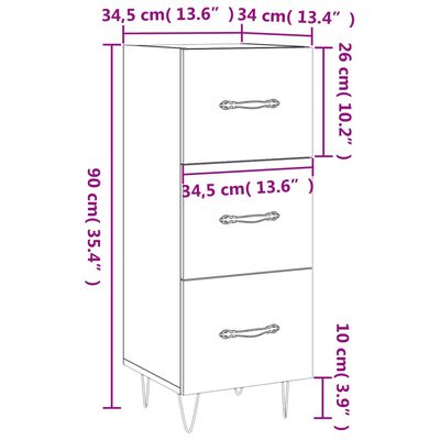 vidaXL skænk 34,5x34x90 cm konstrueret træ grå sonoma-eg