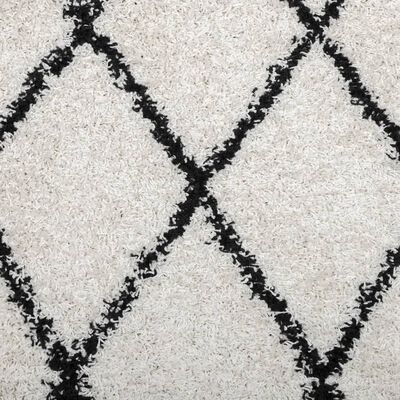 vidaXL shaggy gulvtæppe PAMPLONA 60x110 cm høj luv creme og sort