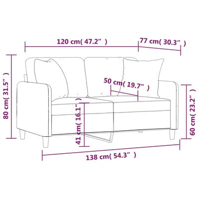 vidaXL 2-personers sofa med pyntepuder 120 cm stof lysegrå