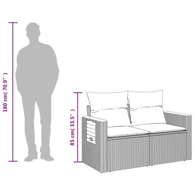 vidaXL 2-personers havesofa med hynder polyrattan sort