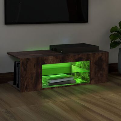 vidaXL tv-bord med LED-lys 90x39x30 cm røget egetræsfarve