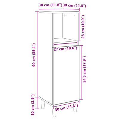 vidaXL badeværelsesskab 30x30x100 cm konstrueret træ sonoma-eg