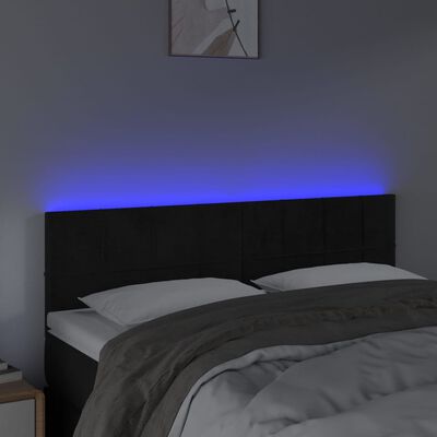 vidaXL sengegavl med LED-lys 144x5x78/88 cm fløjl sort