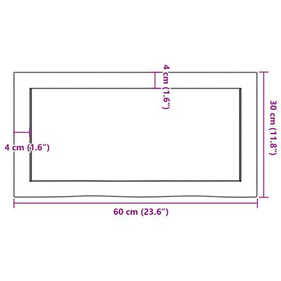 vidaXL bordplade til badeværelse 60x30x(2-6) cm massivt træ ubehandlet