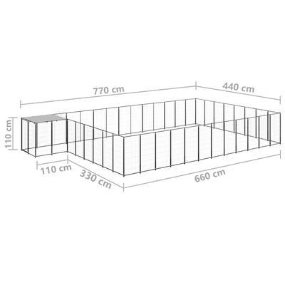 vidaXL hundeløbegård 30,25 m² stål sort