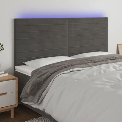 vidaXL sengegavl med LED-lys 200x5x118/128 cm fløjl mørkegrå