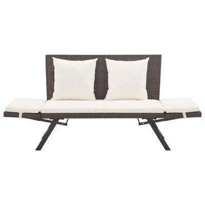 vidaXL havebænk med hynder 176 cm polyrattan brun